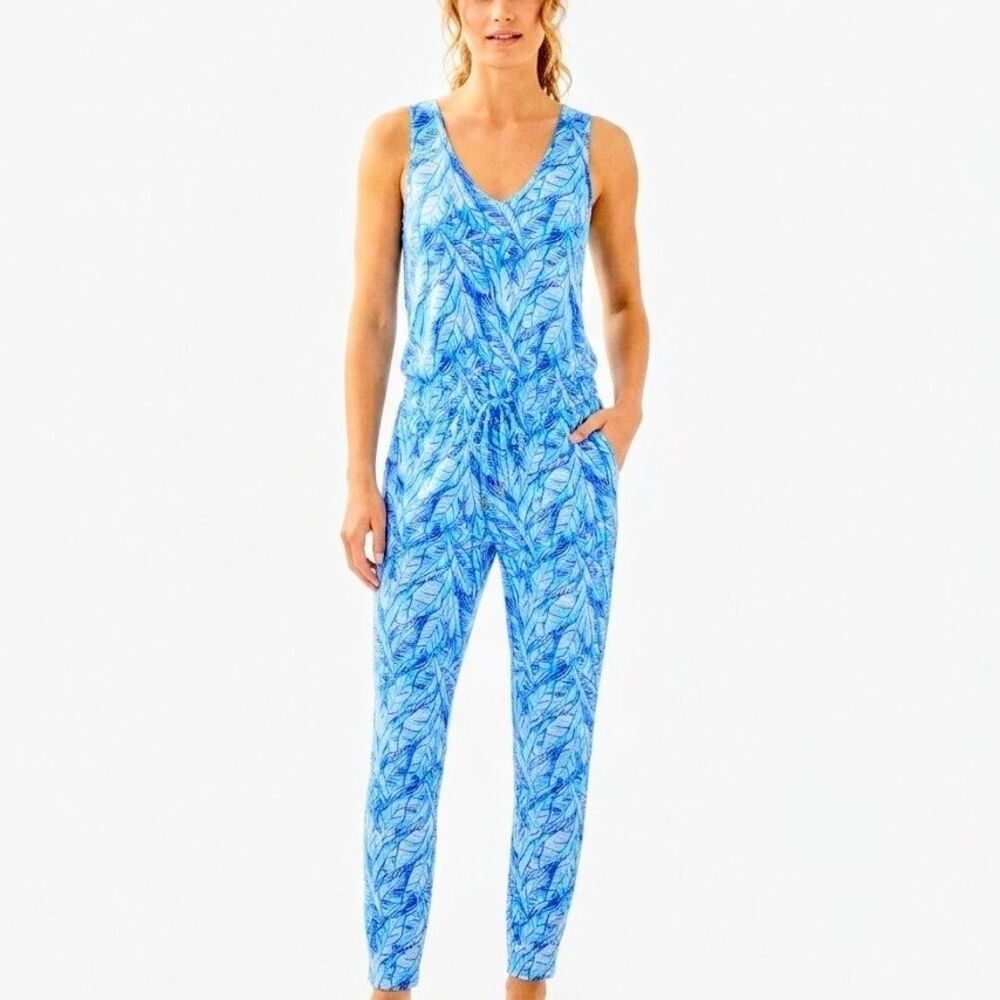 LILLY PULITZER Jumpsuit Paulina Sleeveless Elastic Waist Blue Women Medium